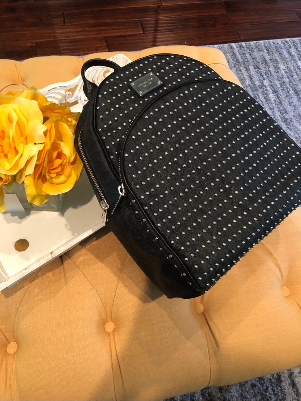 Michael Kors Black Studded Backpack with Silver Accents